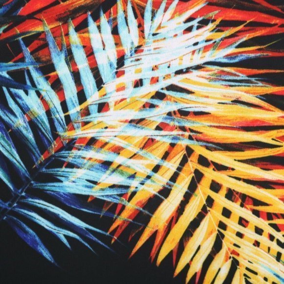 Worthington Cold Shoulder Dress Black Blue Orange Red Hawaiian Palm Floral 8 - Picture 11 of 12